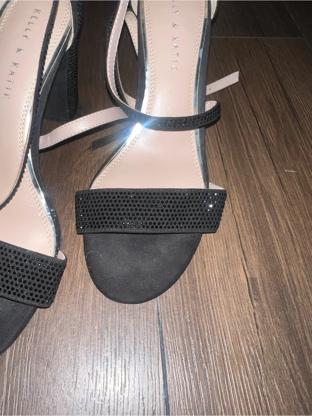 Kelly & Katie Black Rhinestone Ankle-Strap Heels